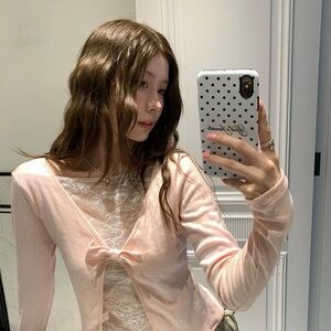 Women’s Pink Lace-Front Tie Cardigan